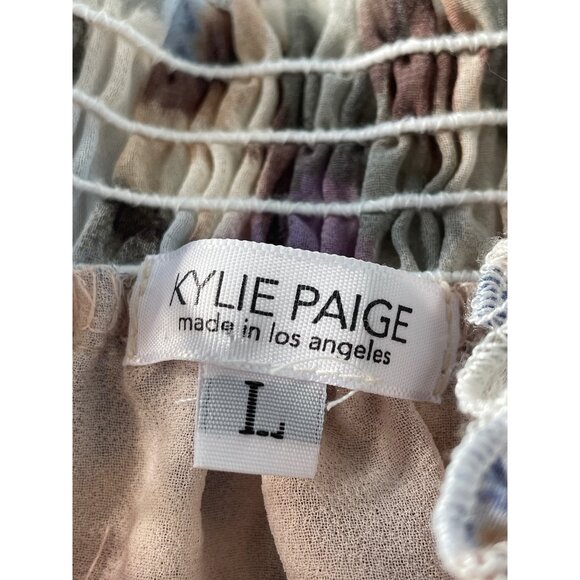 Kylie Paige Top Size Large Halter Floral Watercolor Sleeveless Smocked Neck Boho - Picture 5 of 7